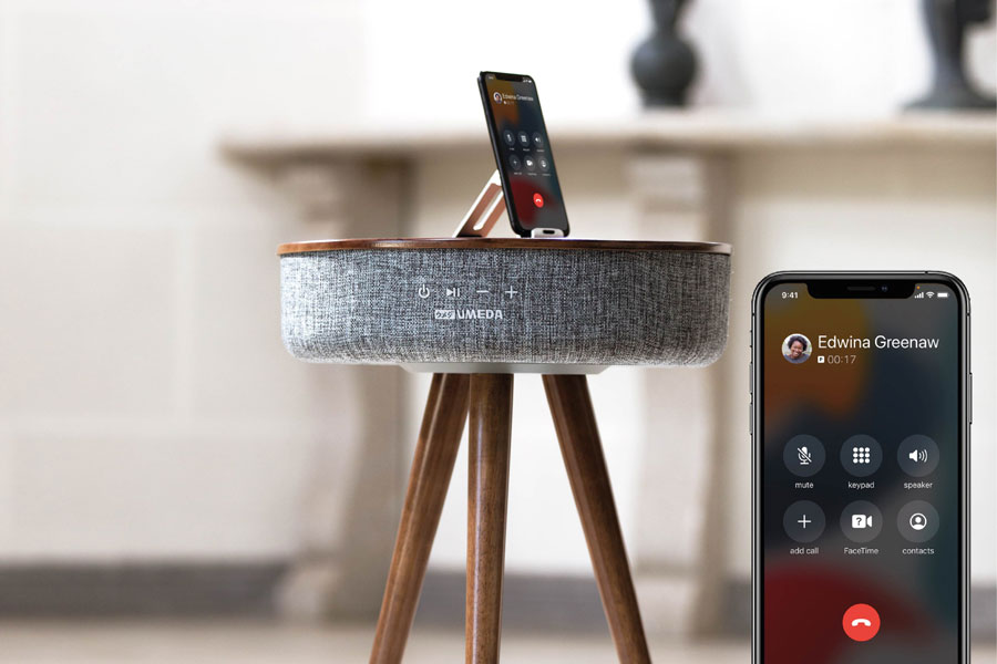 Bluetooth speaker dilengkapi dengan microphone, dan dapat dikoneksikan via bluetooth.