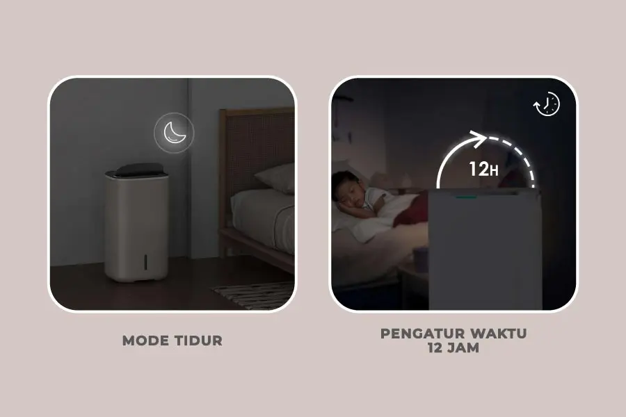 Desain ultra-senyap menghasilkan suasana yang lebih hening. 
Ketika mode tidur aktif, lampu menjadi redup dan kipas beroperasi
dengan kecepatan yang sangat  rendah.